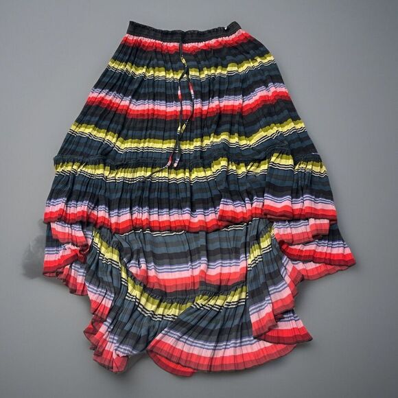 Free People Dresses & Skirts - Free People Crinkle Pleat Striped High Low Multi Colored Maxi Skirt Size XS/TP
